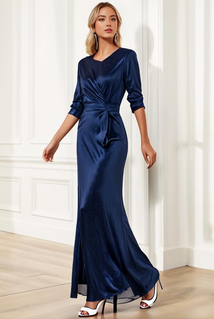 3 4 sleeve bodycon plunging back sequin evening dress 139263