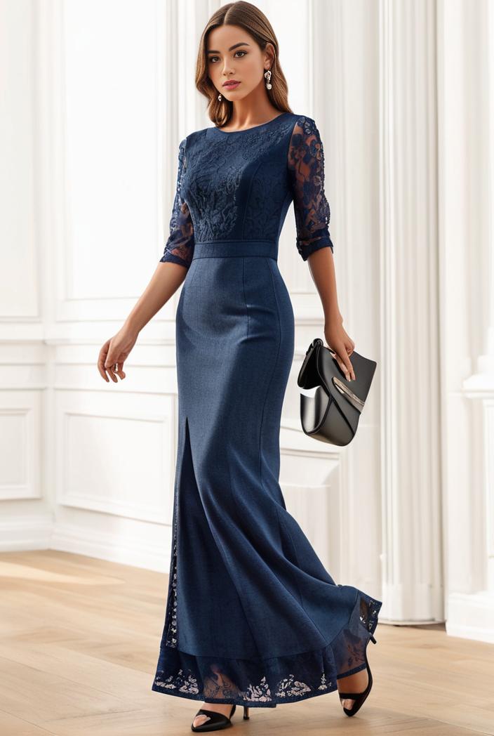 3 4 sleeve bodycon plunging back sequin evening dress 139268