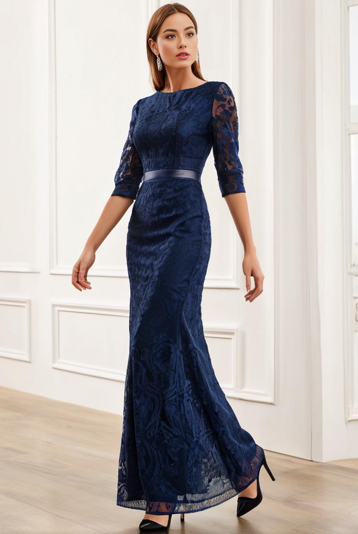 3 4 sleeve bodycon plunging back sequin evening dress 139270