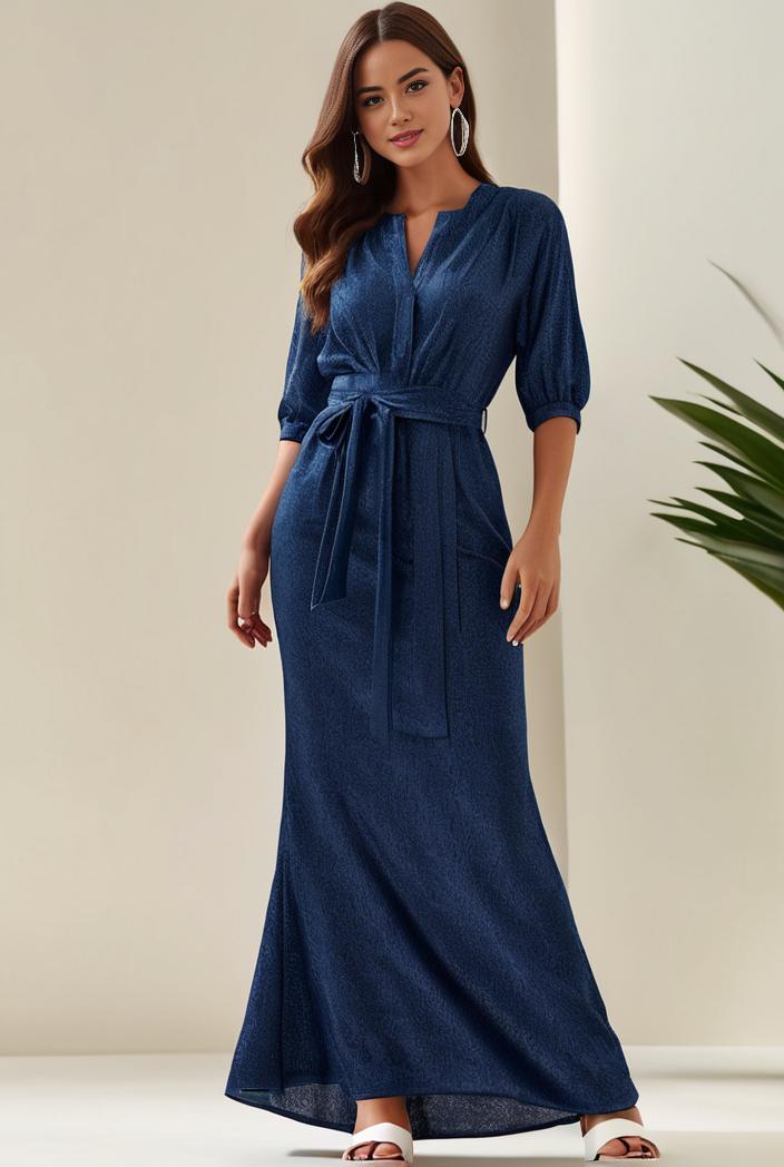 3 4 sleeve bodycon plunging back sequin evening dress 139271
