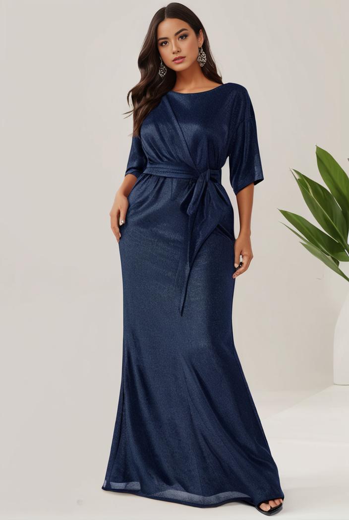 3 4 sleeve bodycon plunging back sequin evening dress 139276