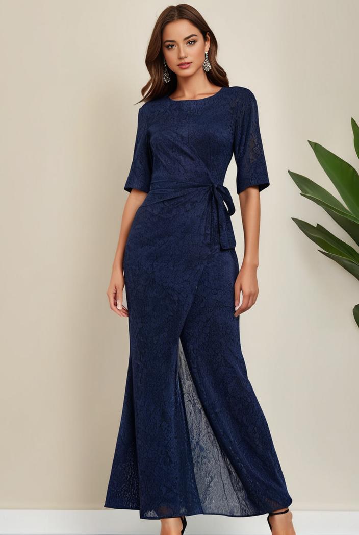 3 4 sleeve bodycon plunging back sequin evening dress 139278