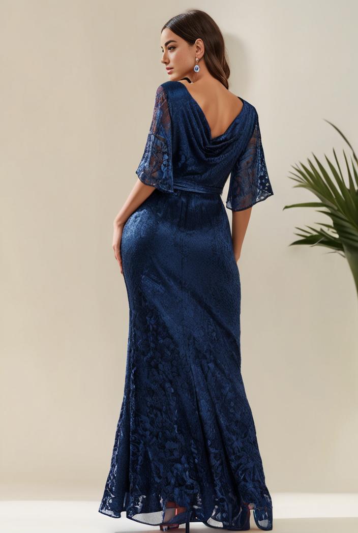 3 4 sleeve bodycon plunging back sequin evening dress 139287