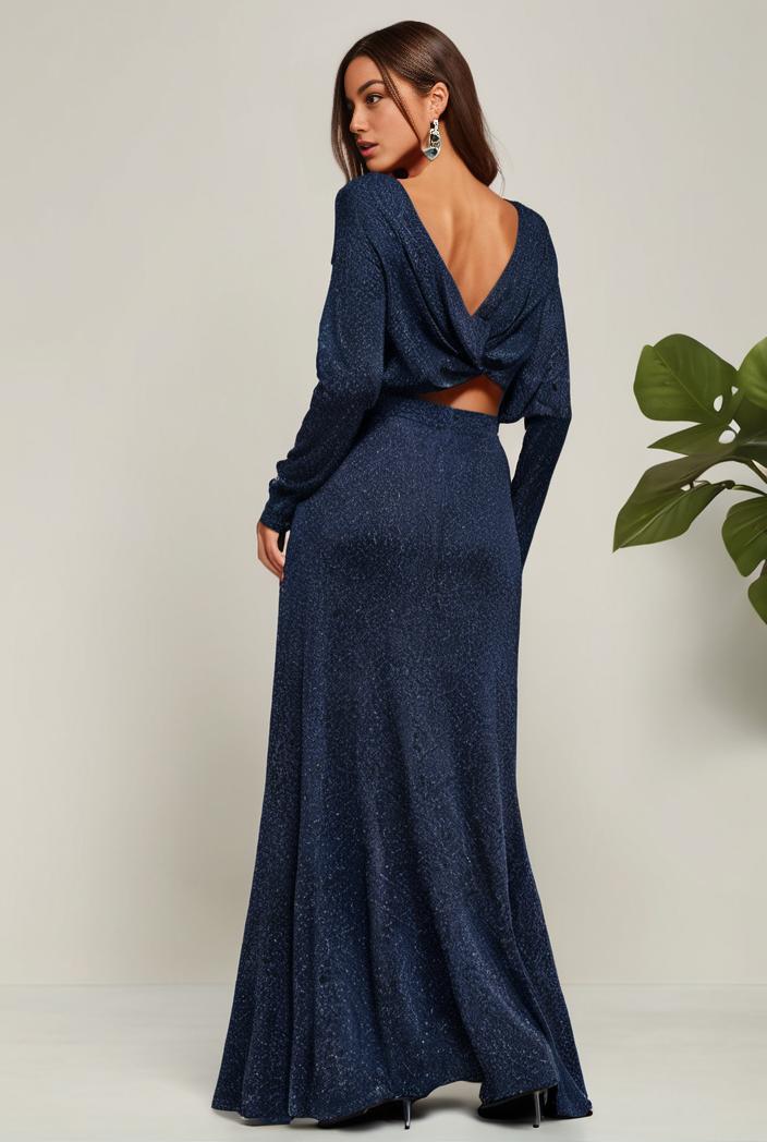 3 4 sleeve bodycon plunging back sequin evening dress 139293