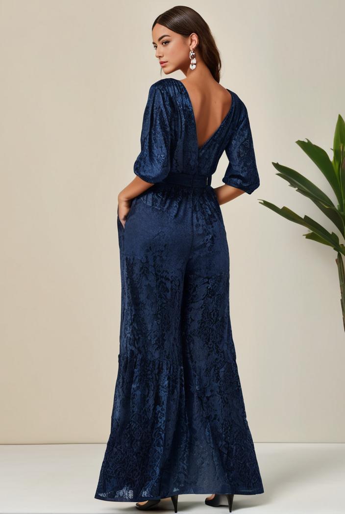 3 4 sleeve bodycon plunging back sequin evening dress 139294