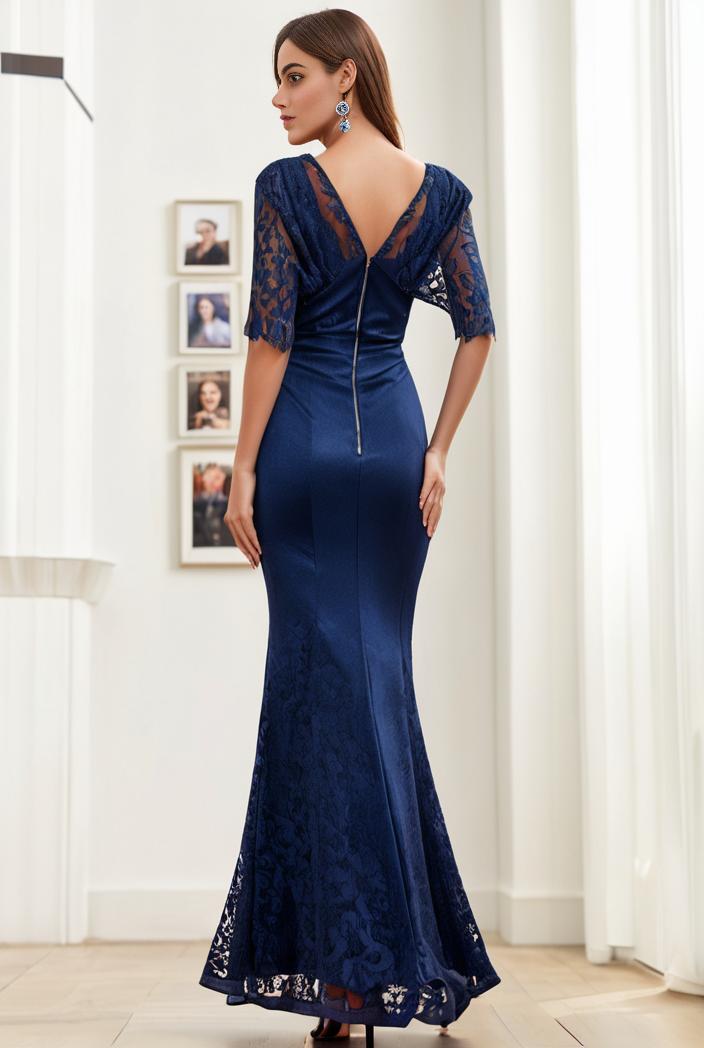 3 4 sleeve bodycon plunging back sequin evening dress 139295