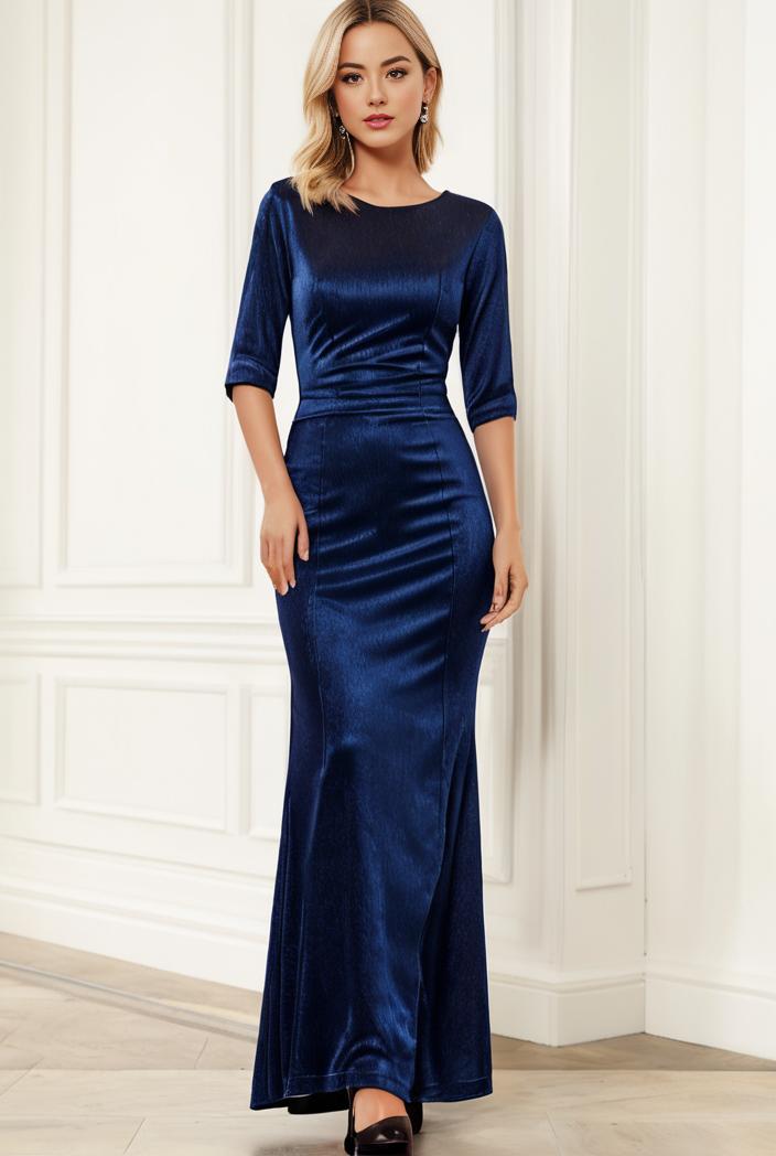 3 4 sleeve bodycon plunging back sequin evening dress 139303