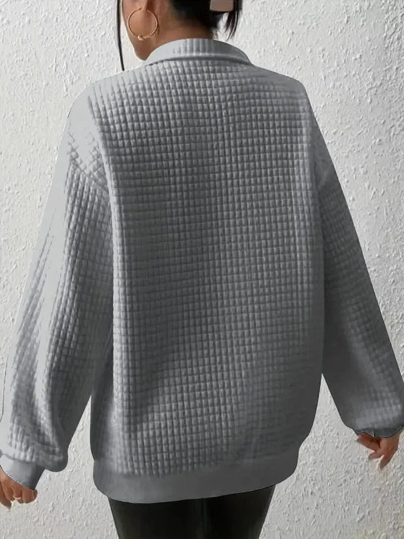 Waffle Grid Quarter Zip Pullover - Stylish Women's Fall & Winter Sweatshirt