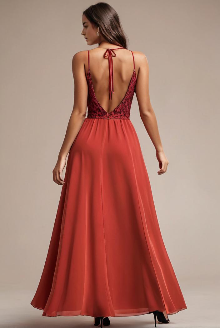 convertible chiffon lace open back spaghetti straps bridesmaid dress 141722
