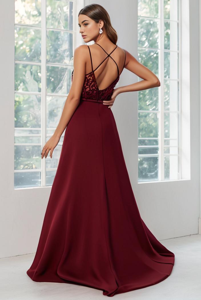 convertible chiffon lace open back spaghetti straps bridesmaid dress 141773
