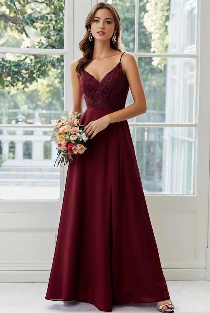 convertible chiffon lace open back spaghetti straps bridesmaid dress 141783