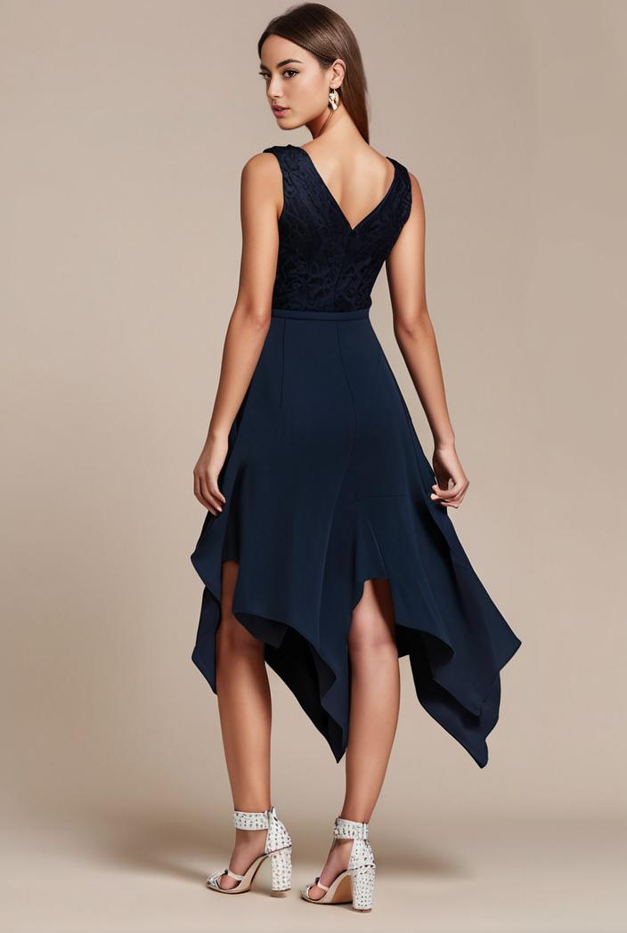 deep v neck lace chiffon bridesmaid dress with asymmetrical hem 143285