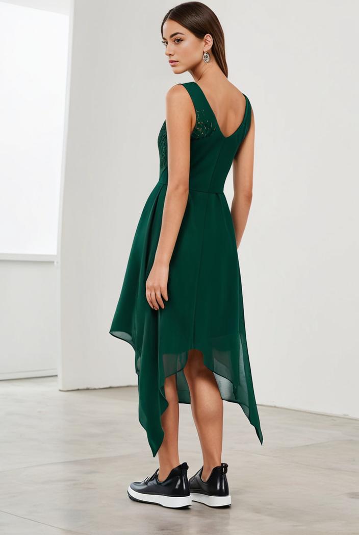 deep v neck lace chiffon bridesmaid dress with asymmetrical hem 143299