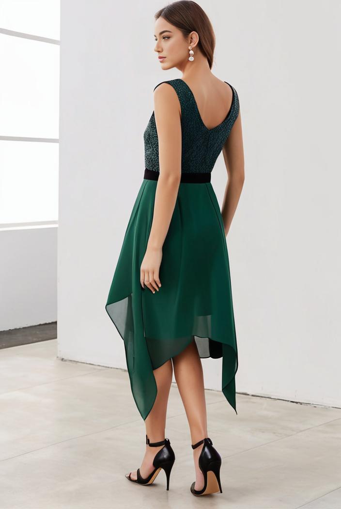 deep v neck lace chiffon bridesmaid dress with asymmetrical hem 143301