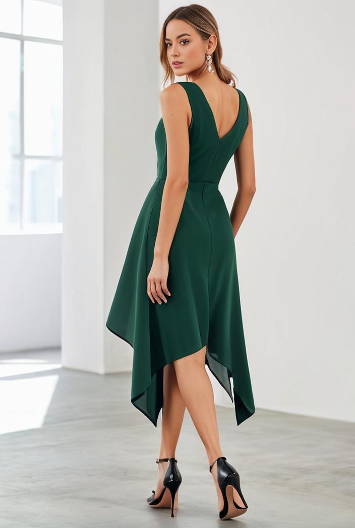 deep v neck lace chiffon bridesmaid dress with asymmetrical hem 143302