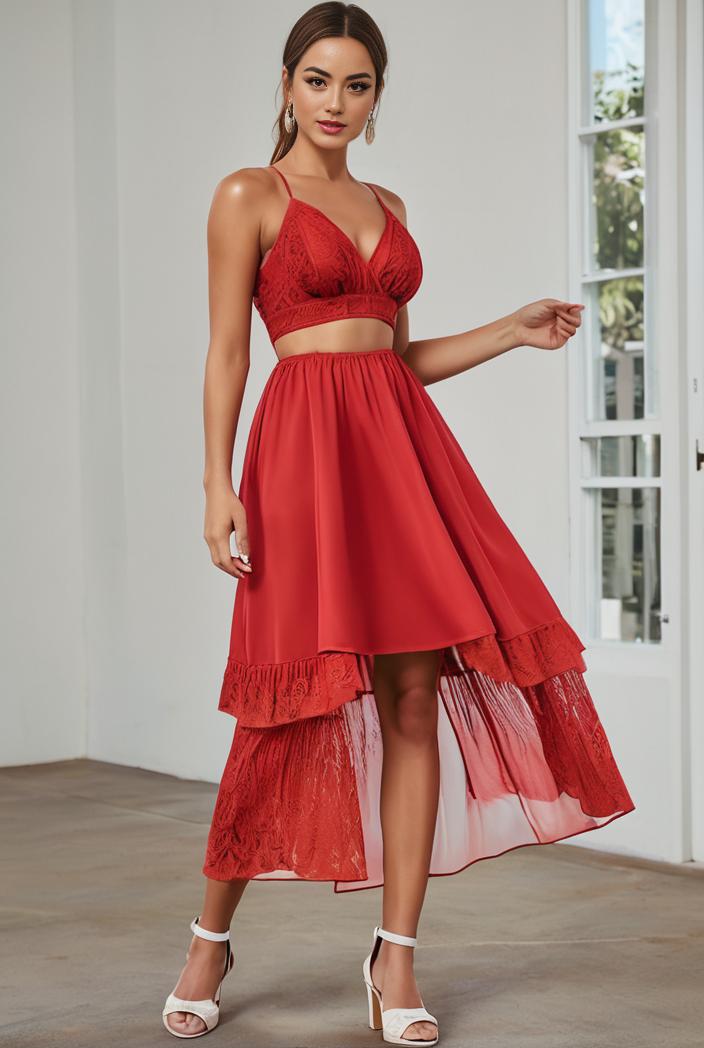 deep v neck lace chiffon bridesmaid dress with asymmetrical hem 143305