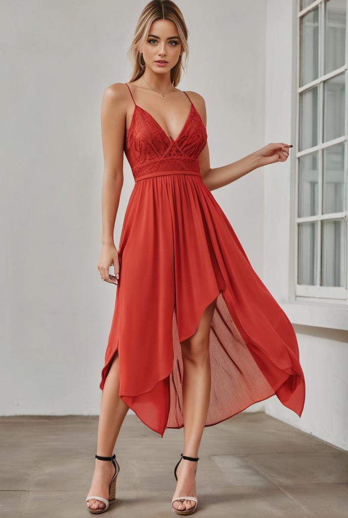 deep v neck lace chiffon bridesmaid dress with asymmetrical hem 143308