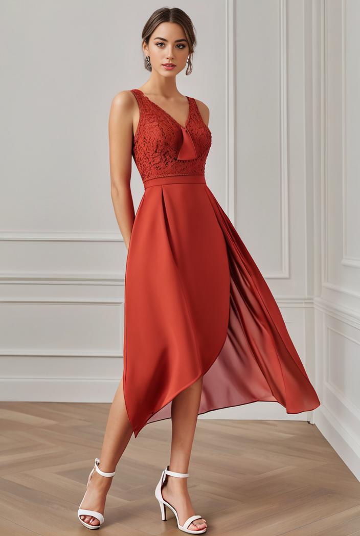 deep v neck lace chiffon bridesmaid dress with asymmetrical hem 143309