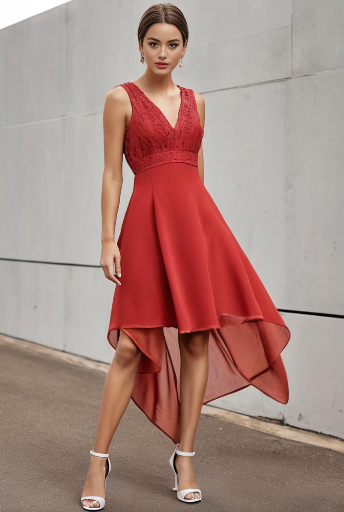 deep v neck lace chiffon bridesmaid dress with asymmetrical hem 143311