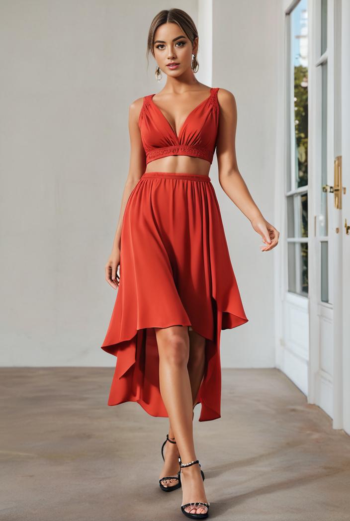 deep v neck lace chiffon bridesmaid dress with asymmetrical hem 143313