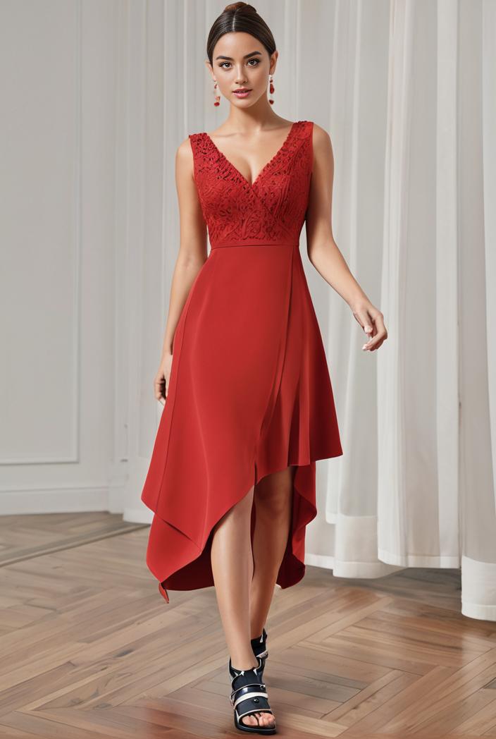 deep v neck lace chiffon bridesmaid dress with asymmetrical hem 143315