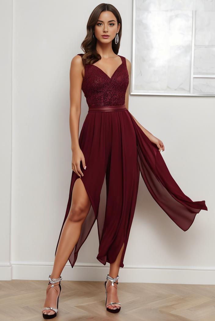 deep v neck lace chiffon bridesmaid dress with asymmetrical hem 143320