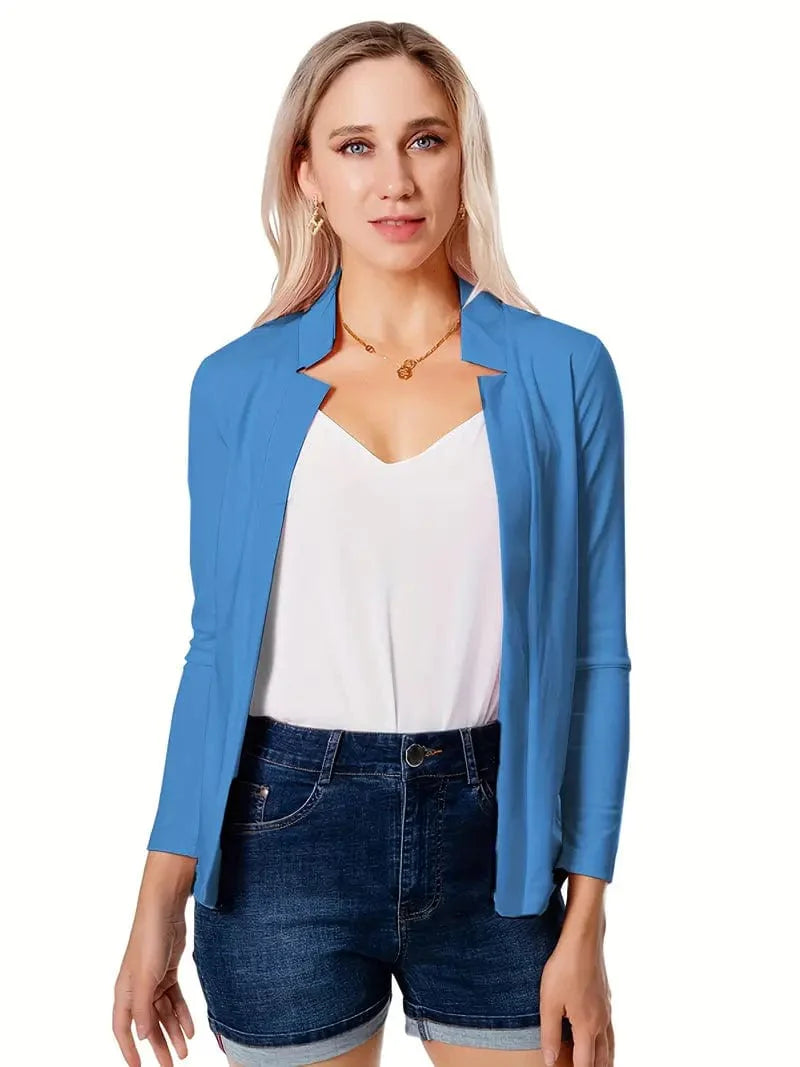 Women's Solid Open Front Blazer with Long Sleeves for Office Wear