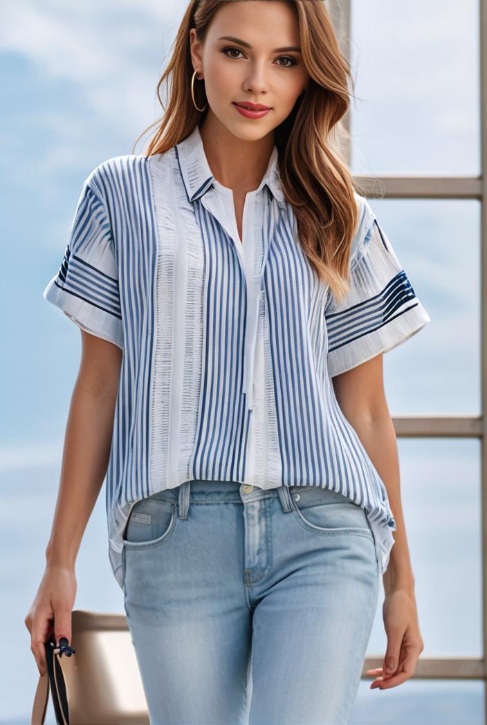 v neck thin loose plaid short sleeved blouse 112226