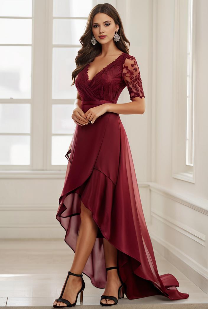 3 4 sleeve sheer sequin stripe high low hem evening dress 115865