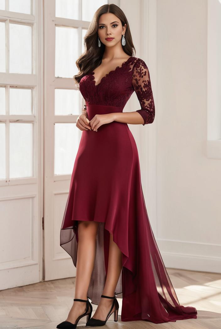 3 4 sleeve sheer sequin stripe high low hem evening dress 115866
