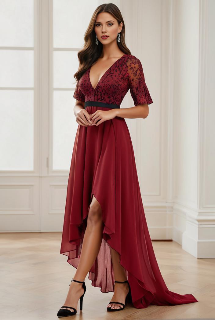 3 4 sleeve sheer sequin stripe high low hem evening dress 115868