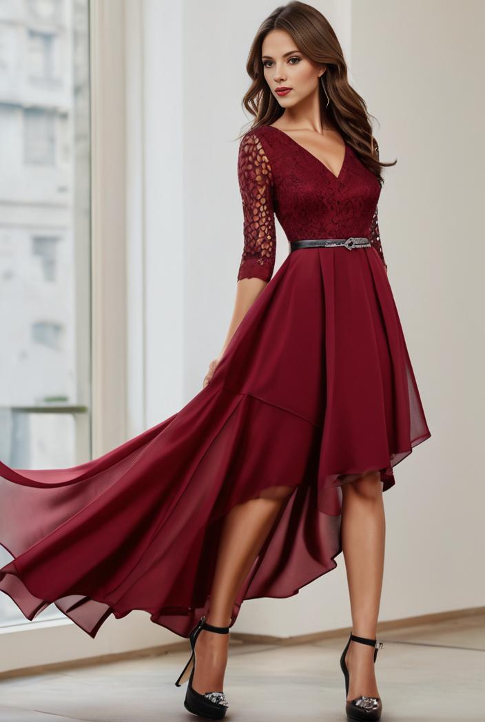 3 4 sleeve sheer sequin stripe high low hem evening dress 115877
