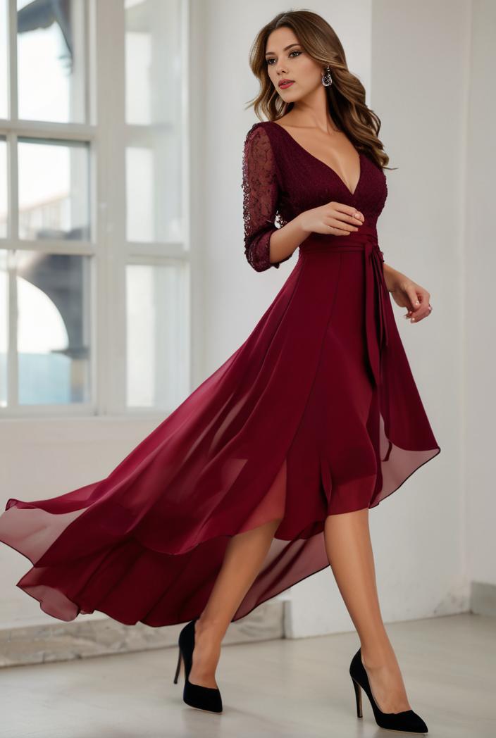 3 4 sleeve sheer sequin stripe high low hem evening dress 115880