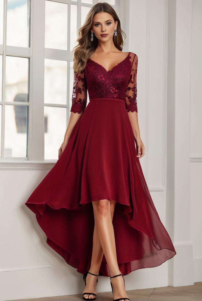 3 4 sleeve sheer sequin stripe high low hem evening dress 115888