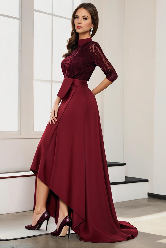 3 4 sleeve sheer sequin stripe high low hem evening dress 115890