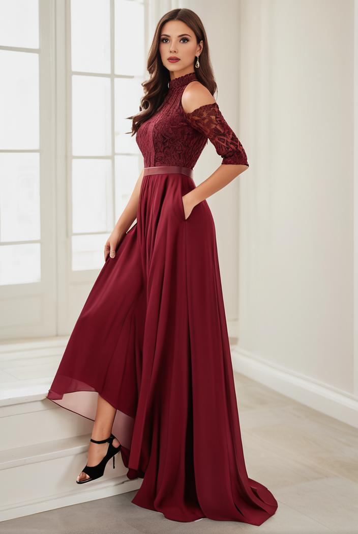 3 4 sleeve sheer sequin stripe high low hem evening dress 115892
