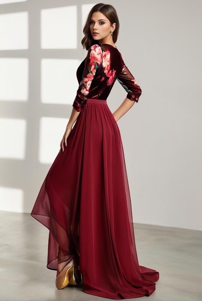 3 4 sleeve sheer sequin stripe high low hem evening dress 115899