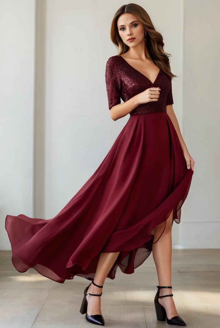 3 4 sleeve sheer sequin stripe high low hem evening dress 115898