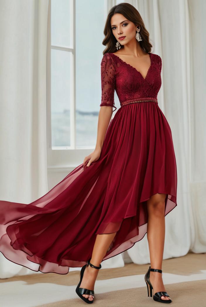 3 4 sleeve sheer sequin stripe high low hem evening dress 115901