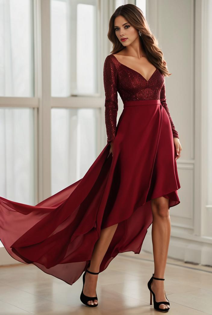 3 4 sleeve sheer sequin stripe high low hem evening dress 115900