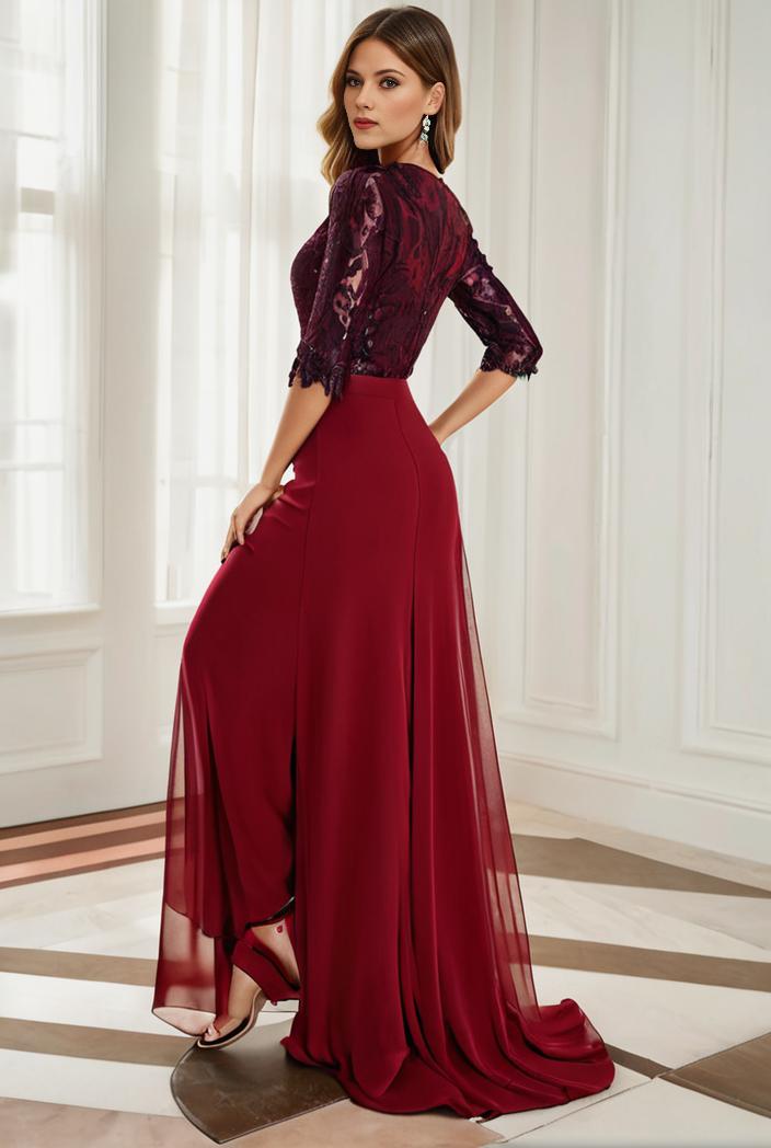 3 4 sleeve sheer sequin stripe high low hem evening dress 115909