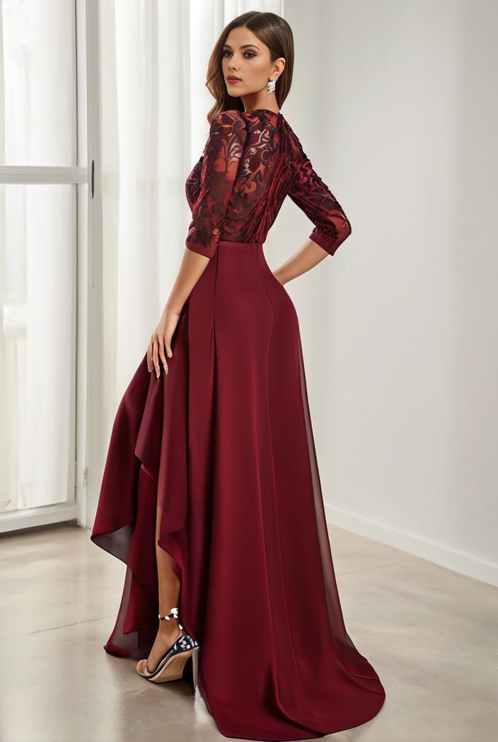 3 4 sleeve sheer sequin stripe high low hem evening dress 115911