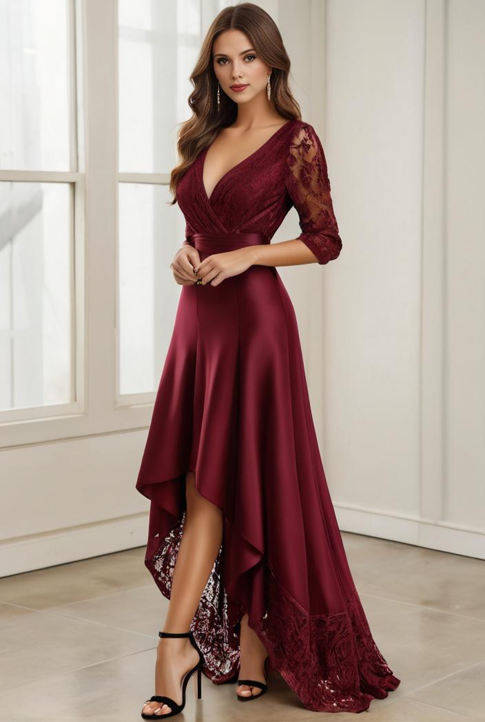 3 4 sleeve sheer sequin stripe high low hem evening dress 115918