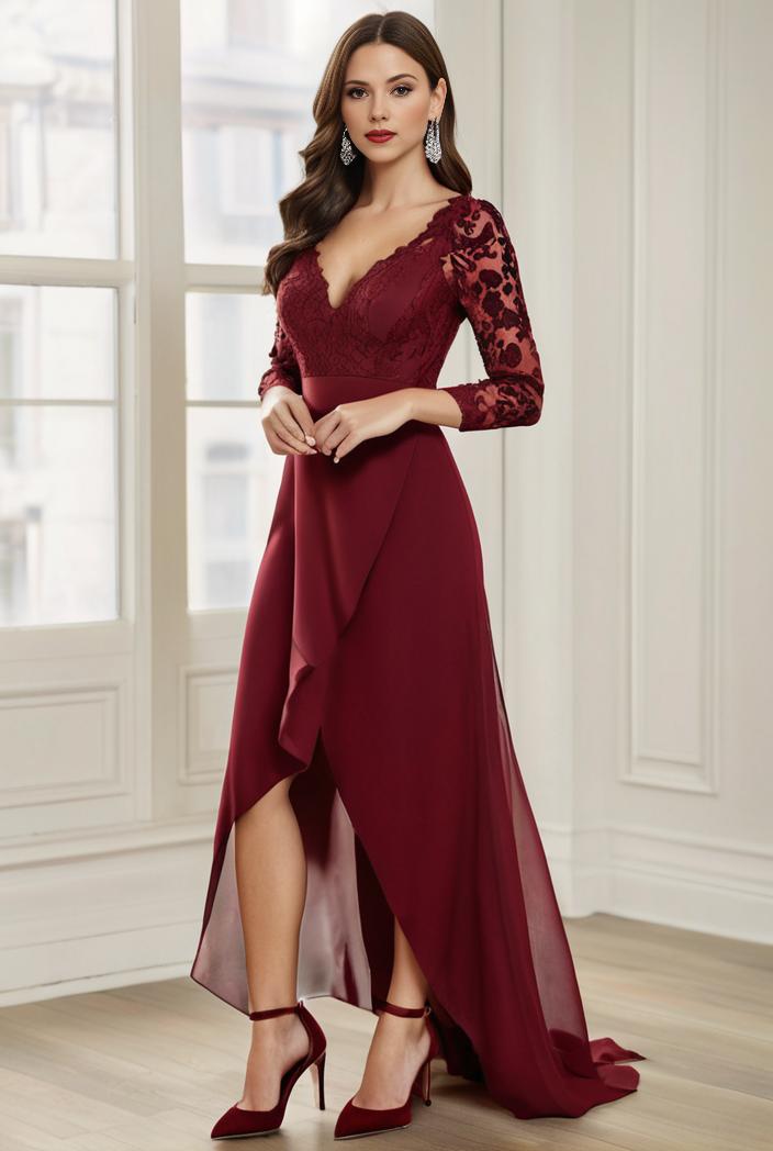 3 4 sleeve sheer sequin stripe high low hem evening dress 115919