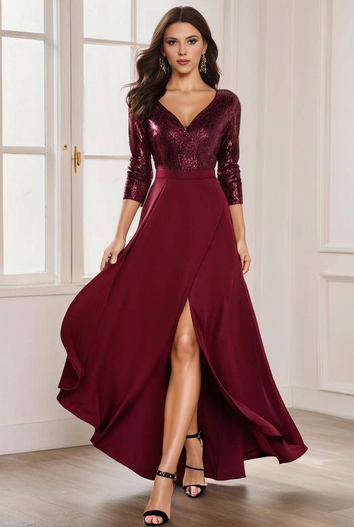3 4 sleeve sheer sequin stripe high low hem evening dress 115922