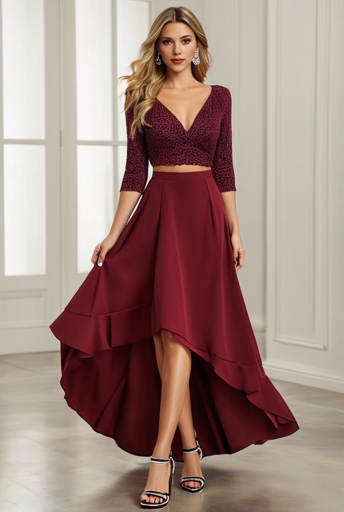 3 4 sleeve sheer sequin stripe high low hem evening dress 115923