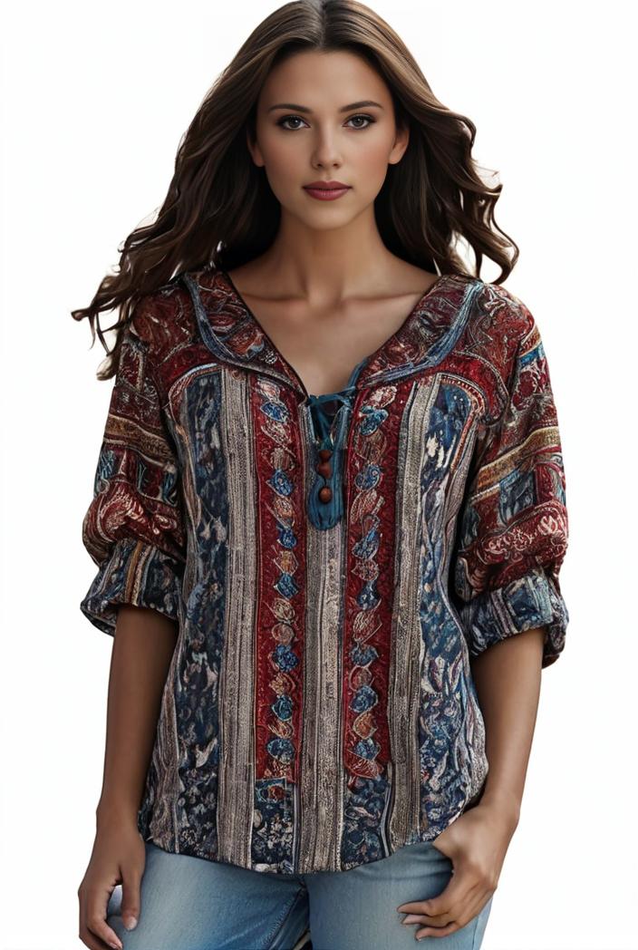 plus size boho top women s plus allover paisley print half sleeve v neck slight stretch top 134796