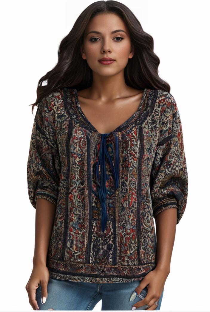 plus size boho top women s plus allover paisley print half sleeve v neck slight stretch top 134800