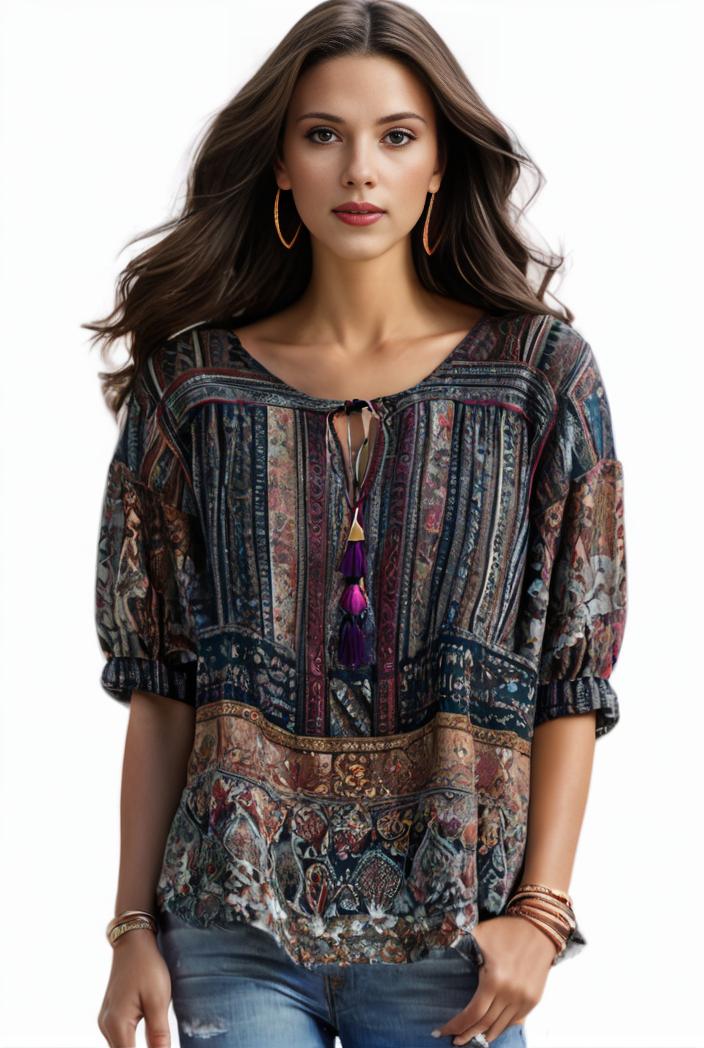 plus size boho top women s plus allover paisley print half sleeve v neck slight stretch top 134801