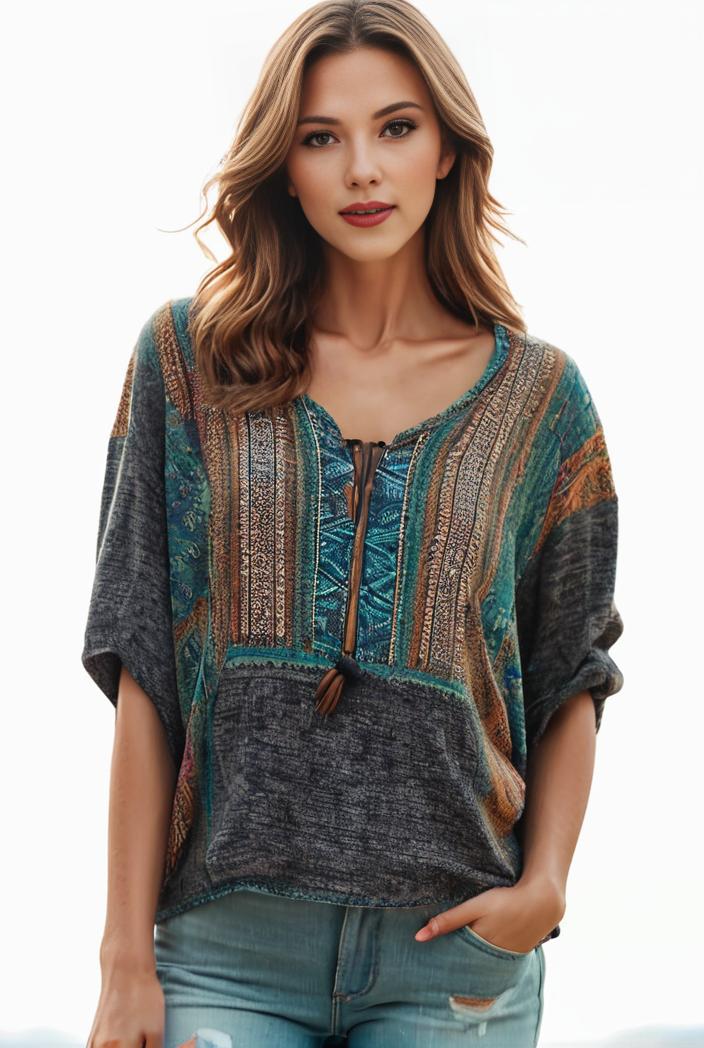 plus size boho top women s plus allover paisley print half sleeve v neck slight stretch top 134803